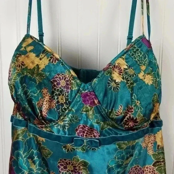 Cacique Womens Babydoll Floral Satin Slip Top Velvet Sz 26/28 Fairy Whimsigoth - Picture 3 of 16